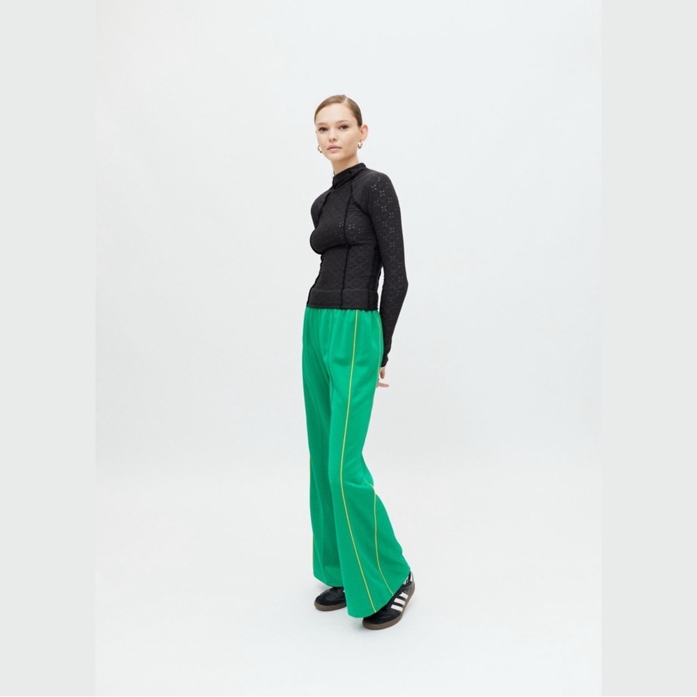 BDG Josie Tricot High-Waisted Flare Pants Bright Green Elastic Waist Retro Large - Picture 16 of 16
